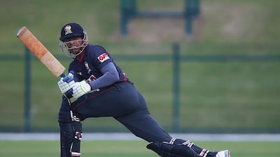 UAE's Mohammed Shahzad plays a shot in the 2nd Twenty20 International match yesterday at Zayed Cricket Stadium in Abu Dhabi. Ravindranath K / The National (to go with Paul story for Sports) ID: 46661