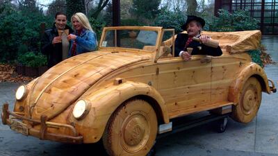 A Maggiolino Cabriolet, the famous Beetle completely made of wood, is shown by Italian artist Livio De Marchi in Essen, Germany. AP Photo
