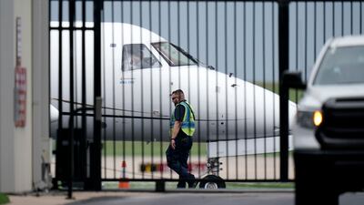 A private plane is readied for Democrats from the Texas Legislature as they arrive by bus to board and head to Washington, D.C , on July 12, 2021, to avoid voting for a GOP-supported voting rights bill they believe is restrictive. AP