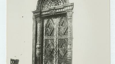 A carved doorway at the House of Wonders, circa 1938. Getty Images
