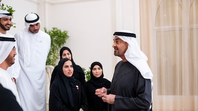 President Sheikh Mohamed congratulates the winners. Hamad Al Kaabi / UAE Presidential Court