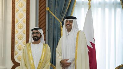 Sheikh Mohammed bin Rashid visits Sheikh Tamim bin Hamad Al Thani, Emir of Qatar, to offer condolences on the passing of his grandfather, Sheikh Khalifa bin Hamad in October. Mohamed Al Hammadi / Crown Prince Court — Abu Dhabi