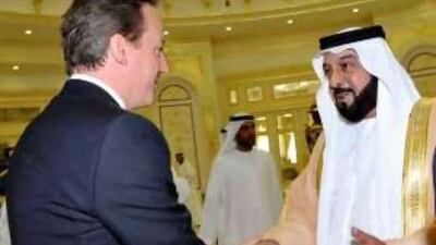 Sheikh Khalifa, President of the UAE and Ruler of Abu Dhabi, meets the British prime minister David Cameron.
