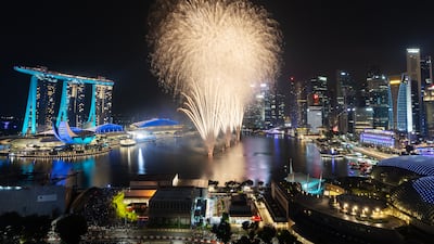 Fireworks over Marina Bay during a New Year's Eve show at the Marina Bay Singapore Countdown 2024 celebrations. EPA