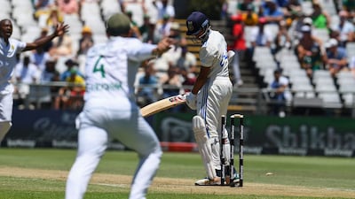 India's Yashasvi Jaiswal after being bowled by South Africa's Kagiso Rabada. AFP