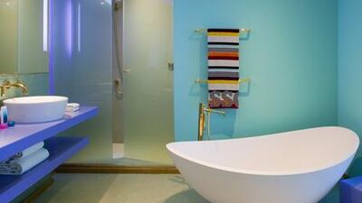 The stylish bathroom at Hotel Missoni in Kuwait.