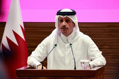 Qatar's Prime Minister Sheikh Mohammed bin Abdulrahman Al Thani addresses a news conference following Israel's strikes in Doha on September 9. AFP