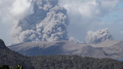 Ash spews into the air from the Taal Volcano in Tanuan, Batangas, Philippines. EPA