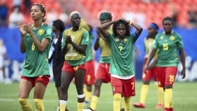 Gabrielle Aboudi Onguene of Cameroon looks dejected following the 2019 FIFA Women's World Cup France Round Of 16 match between England and Cameroon at Stade du Hainaut in Valenciennes, France. Getty Images
