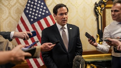 US Secretary of State Marco Rubio speaks to reporters in Kuwait. AFP