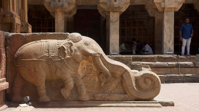 This elephant is carved out of granite stone