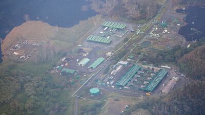 Lava threatens the Puna Geothermal Venture power plant in Pahoa during ongoing eruptions of the Kilauea Volcano in Hawaii on June 5, 2018. Terray Sylvester / Reuters