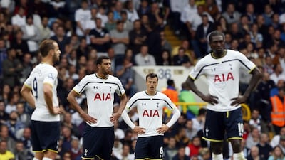 Tottenham Hotspur players react after a West Bromwich Albion goal during their English Premier League match at White Hart lane in London. REUTERS/Stefan Wermuth