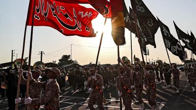Members of Iran's Islamic Revolutionary Guard Corps marching during the annual Sacred Defence Week military parade. AFP