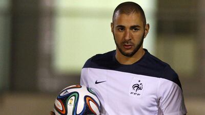 Karim Benzema is shown on Tuesday ahead of France's Wednesday match with Ecuador at the 2014 World Cup in Brazil. Ricardo Moraes / Reuters / June 24, 2014