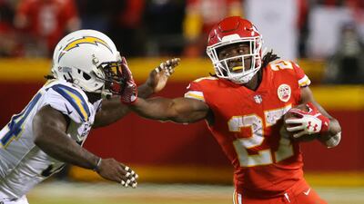 Kansas City Chiefs running back Kareem Hunt (27) scored two touchdowns in his side's win against Los Angeles Chargers. Jay Biggerstaff/ USA Today Sports