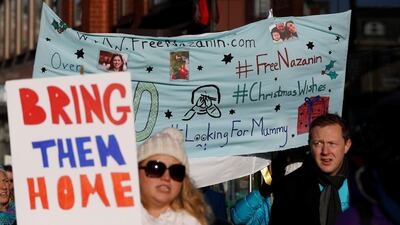 Demonstrators march in support of Nazanin Zaghari-Ratcliffe in London on November 25, 2017. Peter Nicholls / Reuters