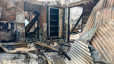 Damage after a fire at Manipur minister Nemcha Kipgen's home in Imphal on Wednesday. The next day, Rajkumar Ranjan Singh’s home in Imphal was also torched. AFP