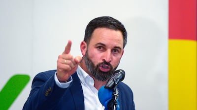 Santiago Abascal, leader of the far-right party Vox, gives a speech ahead of regional elections in Andalusia. AFP