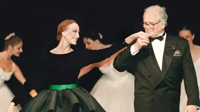 Russian ballerina Maya Plisetskaya with French couturier Pierre Cardin in Moscow, Russia, in January 1998. EPA