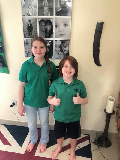 Sophie, 13, and Alex, 10, study at The British International School Abu Dhabi. They returned to the classroom in February after 11 months of home learning. Courtesy: Caroline Waddington