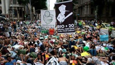 Activists protest against the regression of Brazil's environmental policies during President Rousseff's government during Rio+20 in Rio de Janeiro, Brazil.