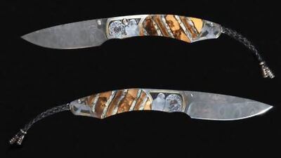 The B12 Falcon knife, inlaid with 10,000-year-old mammoth ivory costs Dh50,000, is one of many high-end knives that will be showcased at Adihex. Photo courtesy Tamreen Sports