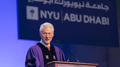 The former United States president Bill Clinton addresses New York University Abu Dhabi’s first graduation ceremony. Philip Cheung / The National