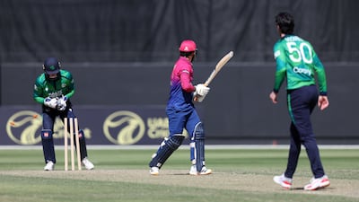 UAE's Mayank Kumar is stumped during the second T20