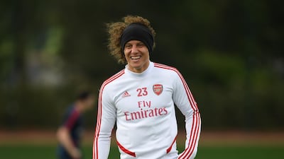 David Luiz of Arsenal during a training session at London Colney in St Albans, England. Getty