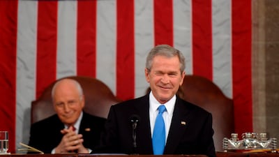 President George W. Bush delivers the State of the Union address to Congress in 2008. Looking on is vice president Cheney. EPA