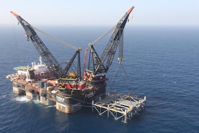 An aerial view of world's largest crane vessel at the Leviathan gas platform at the Mediterranean Sea, some 10 km from the Israeli coast. EPA