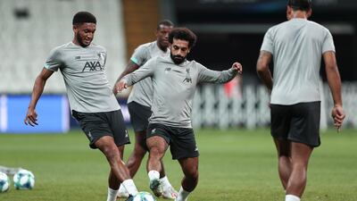 Joe Gomez and Salah during a training session. EPA