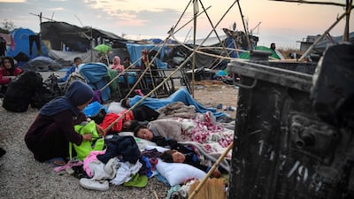 Refugees and migrants sleep on the Greek island of Lesbos, a common arrival point for people entering the EU. AFP