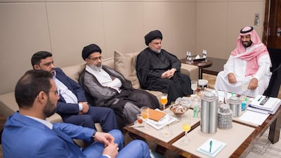 Saudi crown prince Mohammed bin Salman met with Iraqi leader Muqtada Al Sadr in Jeddah last week. Courtesy Saudi Royal Court