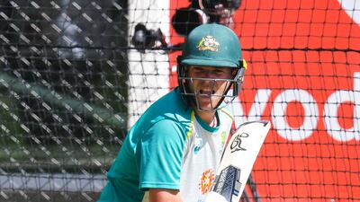 Marcus Harris during Australia's nets session at the Adelaide Oval. Getty