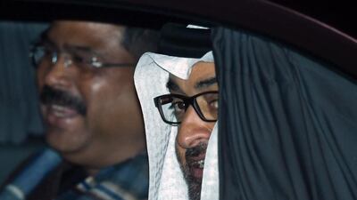 Crown Prince of Abu Dhabi Sheikh Mohammed bin Zayed arrives at an air force base in New Delhi. Prakash Singh / AFP Photo