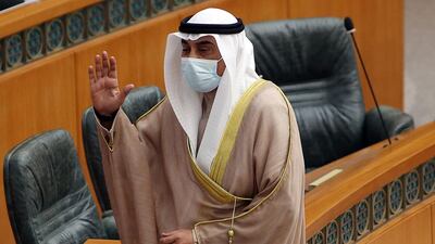 Kuwait's Prime Minister Sheikh Sabah Al Khalid addresses a parliamentary session at the National Assembly in Kuwait City.AFP