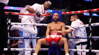 Chris Eubank Jr on his stool between rounds. Getty Images