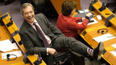 Brexit Party leader and member of the European Parliament Mr Farage at a January 2020 session when the Brussels parliament was to approve the Brexit deal