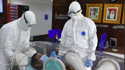 The negative pressure shuttle used to transport Covid-19 patients. Dubai Media Office