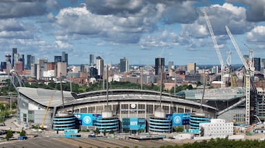 Etihad Stadium, home of Manchester City FC, with the regenerated Ancoats and New Islington neighbourhoods in the background. Getty Images