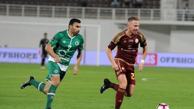 Al Wahda midfielder Balazs Dzsudzsak, right, in action against Al Shabab on Friday night. Courtesy Arabian Gulf League
