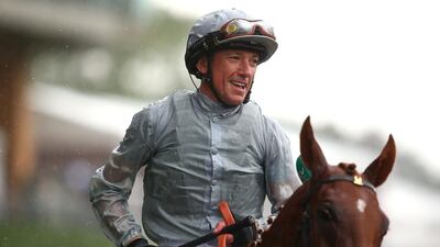 Frankie Dettori celebrates after he riding Raffle Prize, owned by Sheikh Hamdan bin Mohammed, Crown Prince of Dubai, to victory in the Queen Mary Stakes on Day 2 of Royal Ascot at Ascot Racecourse in Ascot, England. Getty Images