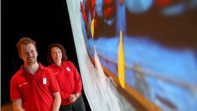 Richard Pering and Stacey Letts show how theoretical physics and mathematics can be taught through interactive performances at Abu Dhabi Theatre yesterday. Rich-Joseph Facun / The National