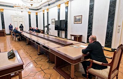 Russian President Vladimir Putin, right, leads a meeting on economic issues in Moscow. AP