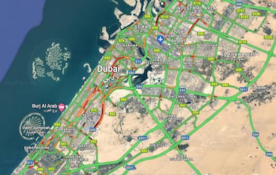 Some of Dubai's roads were closed on Thursday morning as a result of the heavy rainfall overnight. Photo: Google maps