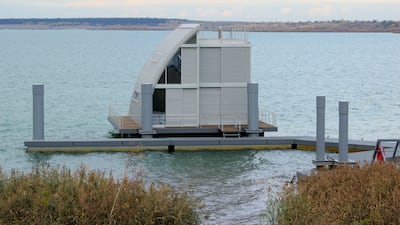 House arks in Germany's Lusatian Lake District rest on tope of 'unsinkable' pontoons. Getty