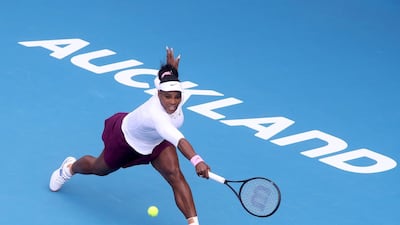 Serena Williams plays a backhand during her first round match against Camila Giorgi on Day Two of the 2020 Auckland Classic. Getty Images
