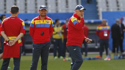 Romania head coach Anghel Iordanescu during training. Darren Staples / Reuters